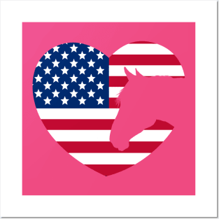 Horse Lover American Flag Heart Posters and Art